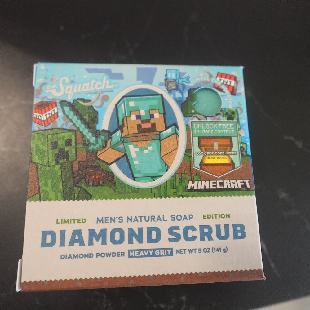 Dr. Squatch Minecraft Natural Bar Soap, Diamond Scrub, 5oz New Limited Edition